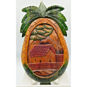 Hand-Carved Pineapple Wood Wall Plaque El Salvador Folk Art Rustic Decor